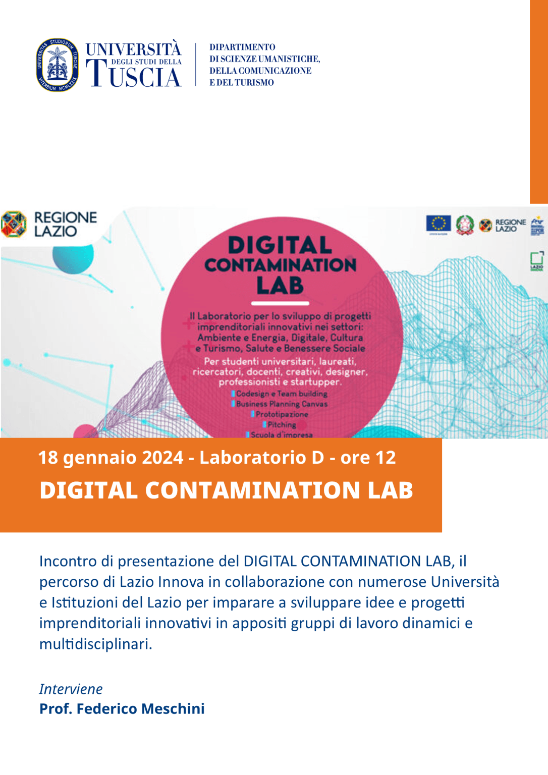 Incontro presentazione DIGITAL CONTAMINATION LAB - Unitus