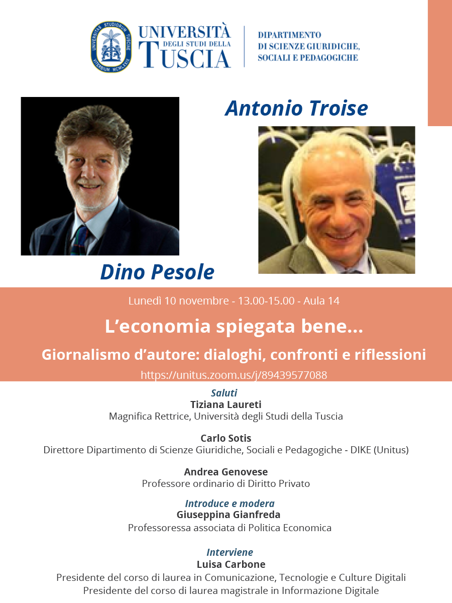 L’economia spiegata bene…Giornalismo d’autore: dialoghi, confronti e riflessioni